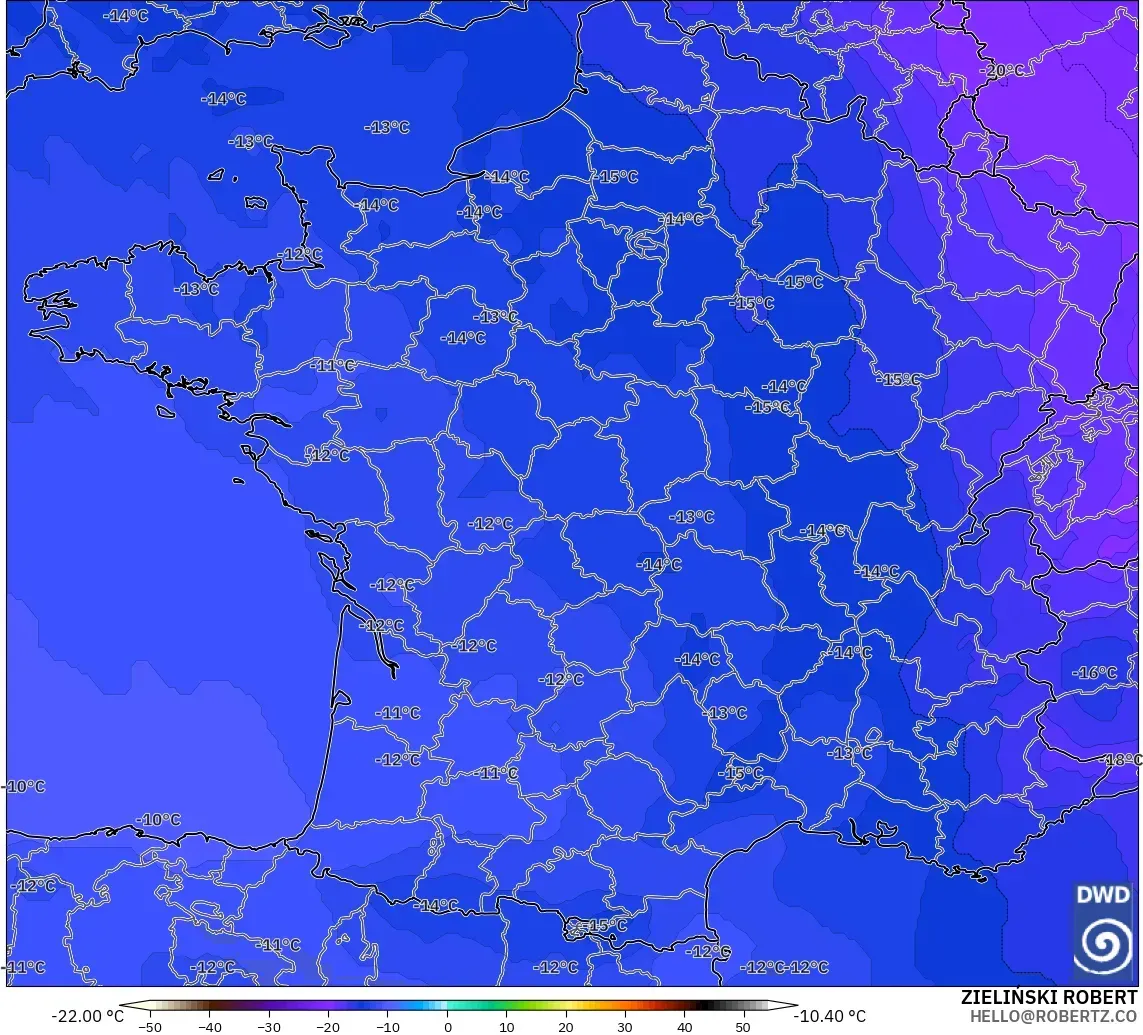 ICON modelo - Francia, Temperatura a 500 hPa