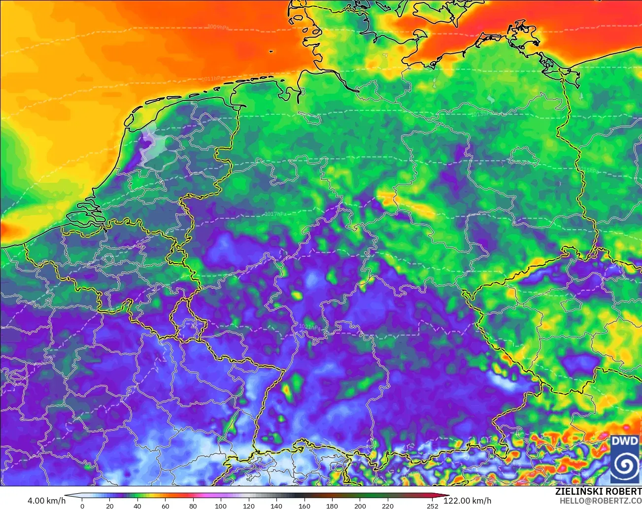 ICON modelo - Alemania, Ráfagas de viento