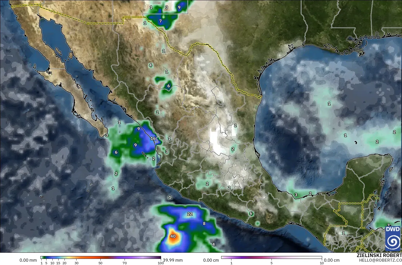 ICON modelo - México, Precipitación, nubes y presión