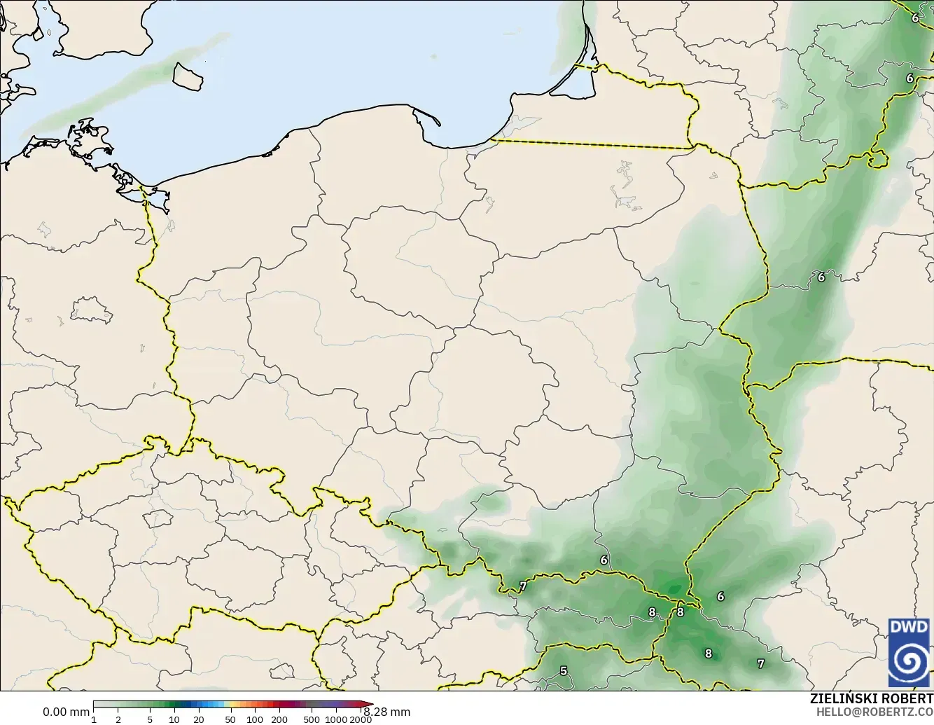 ICON modelo - Polonia, Acumulación de precipitación