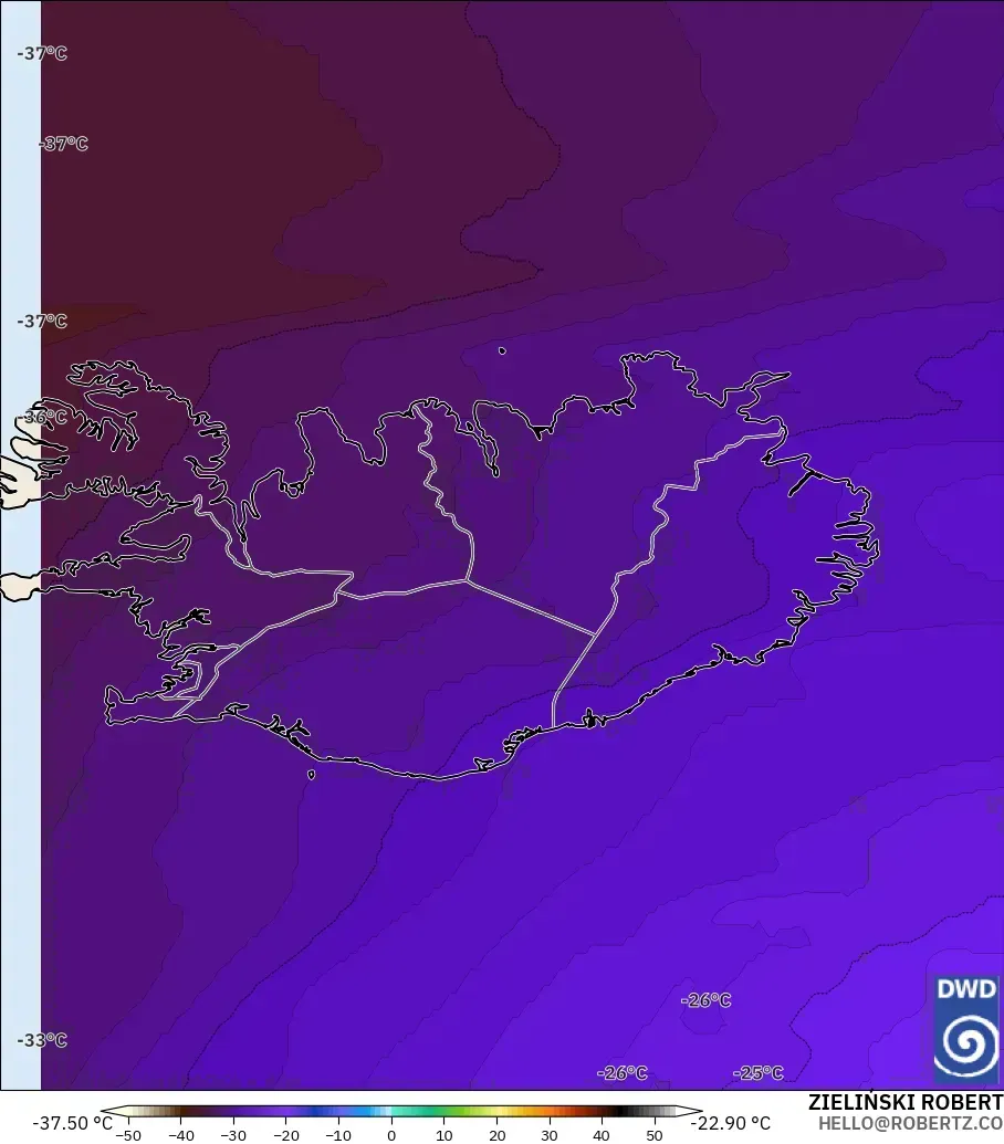 ICON modelo - Islandia, Temperatura a 500 hPa