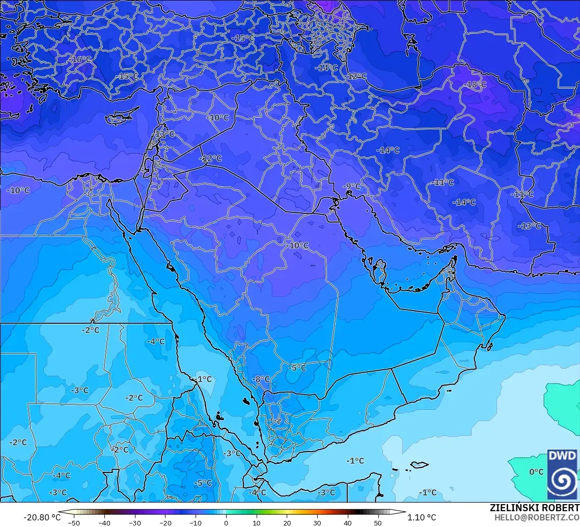 ICON modelo - Oriente Medio, Temperatura a 500 hPa
