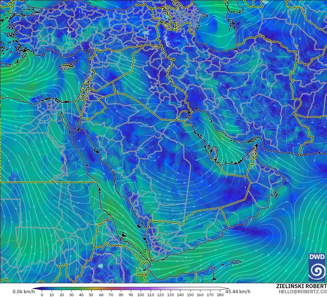 ICON modelo - Oriente Medio, Viento a 10 m