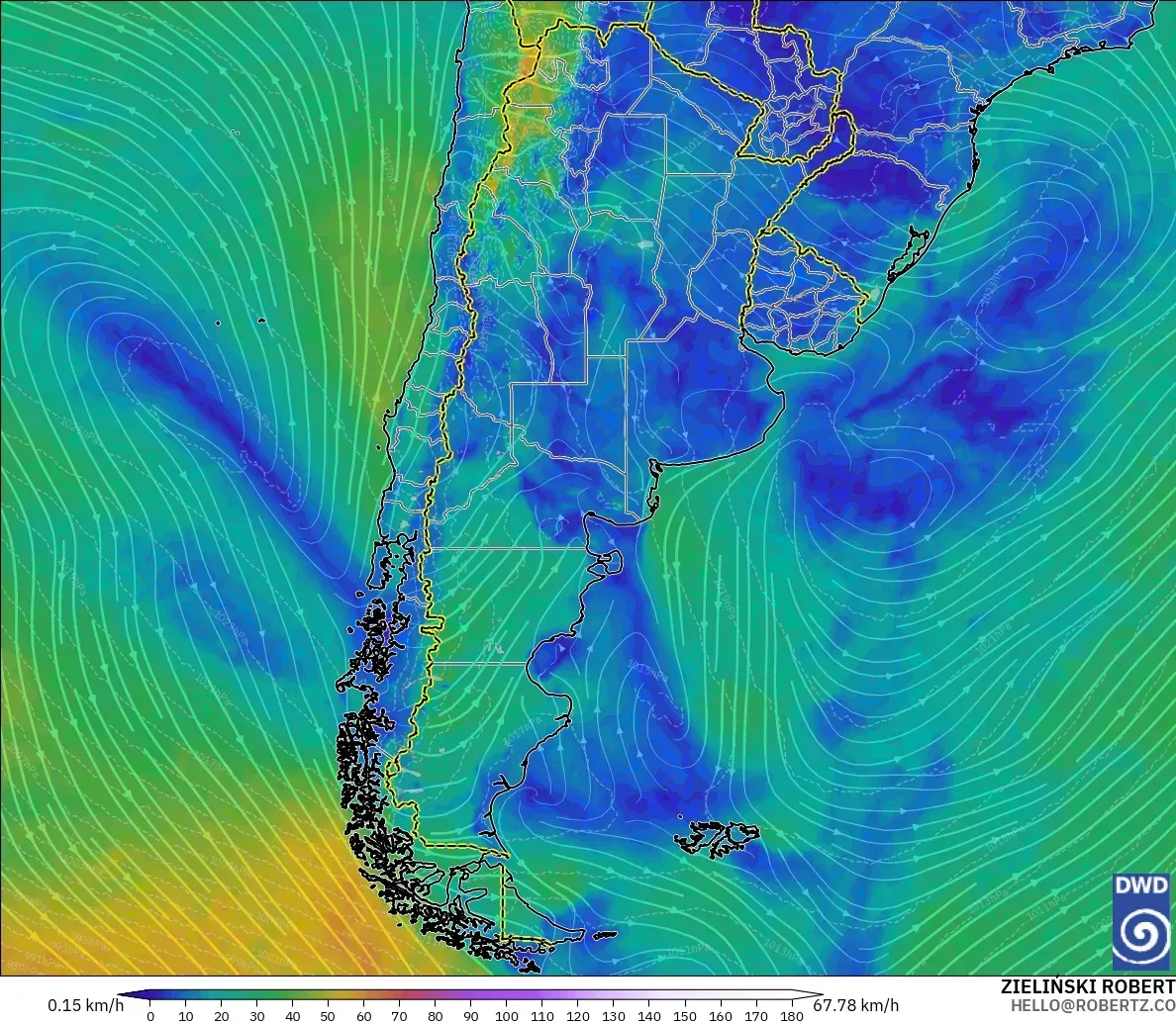 ICON modelo - Argentina, Viento a 10 m