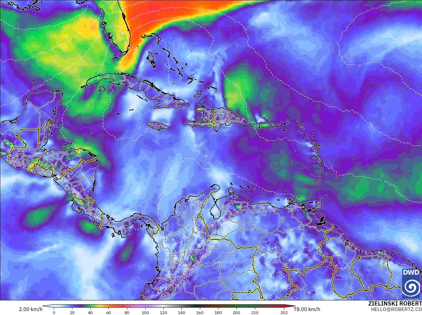 ICON modelo - Caribe, Ráfagas de Viento Máximas