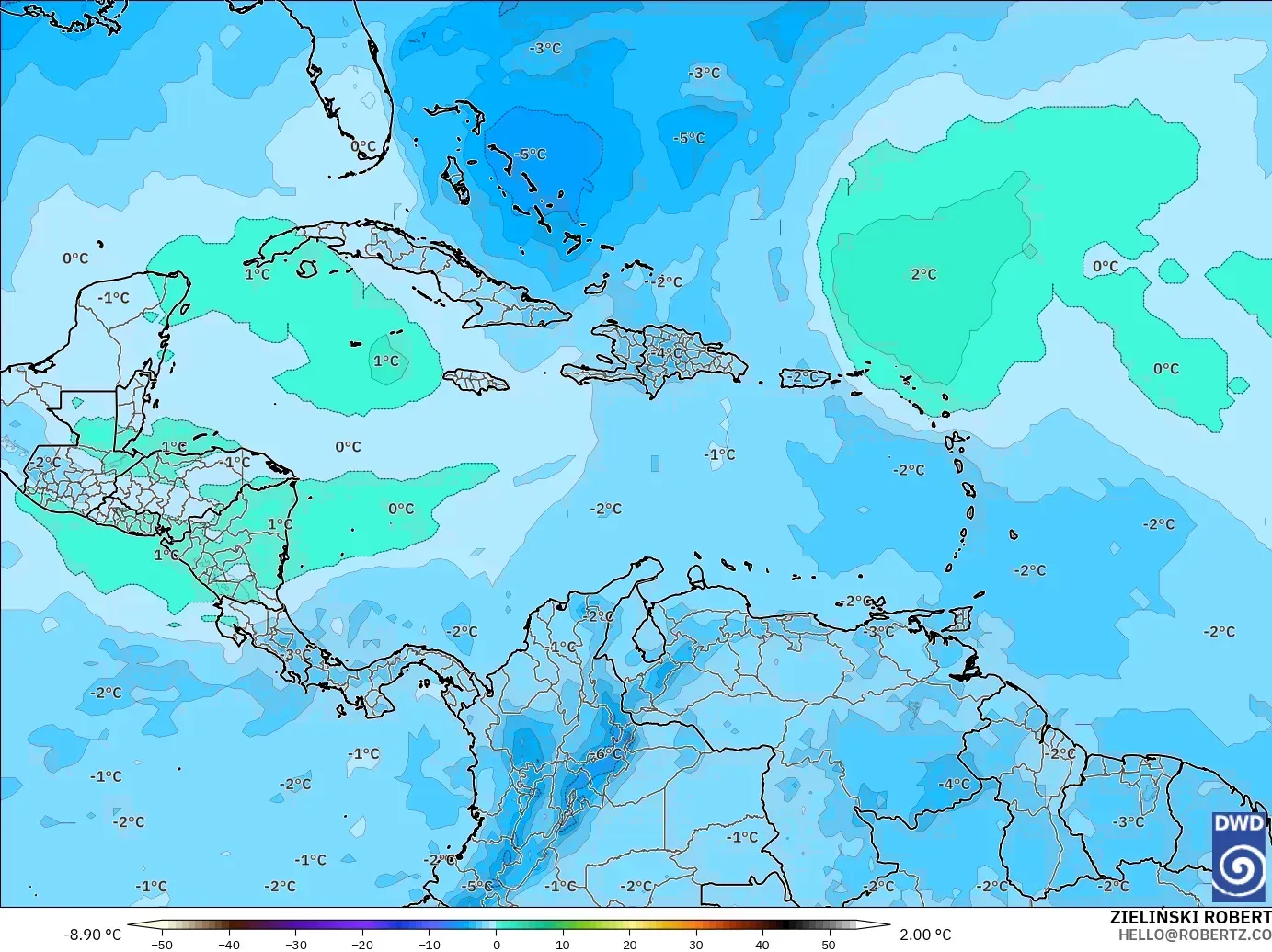 ICON modelo - Caribe, Temperatura a 500 hPa