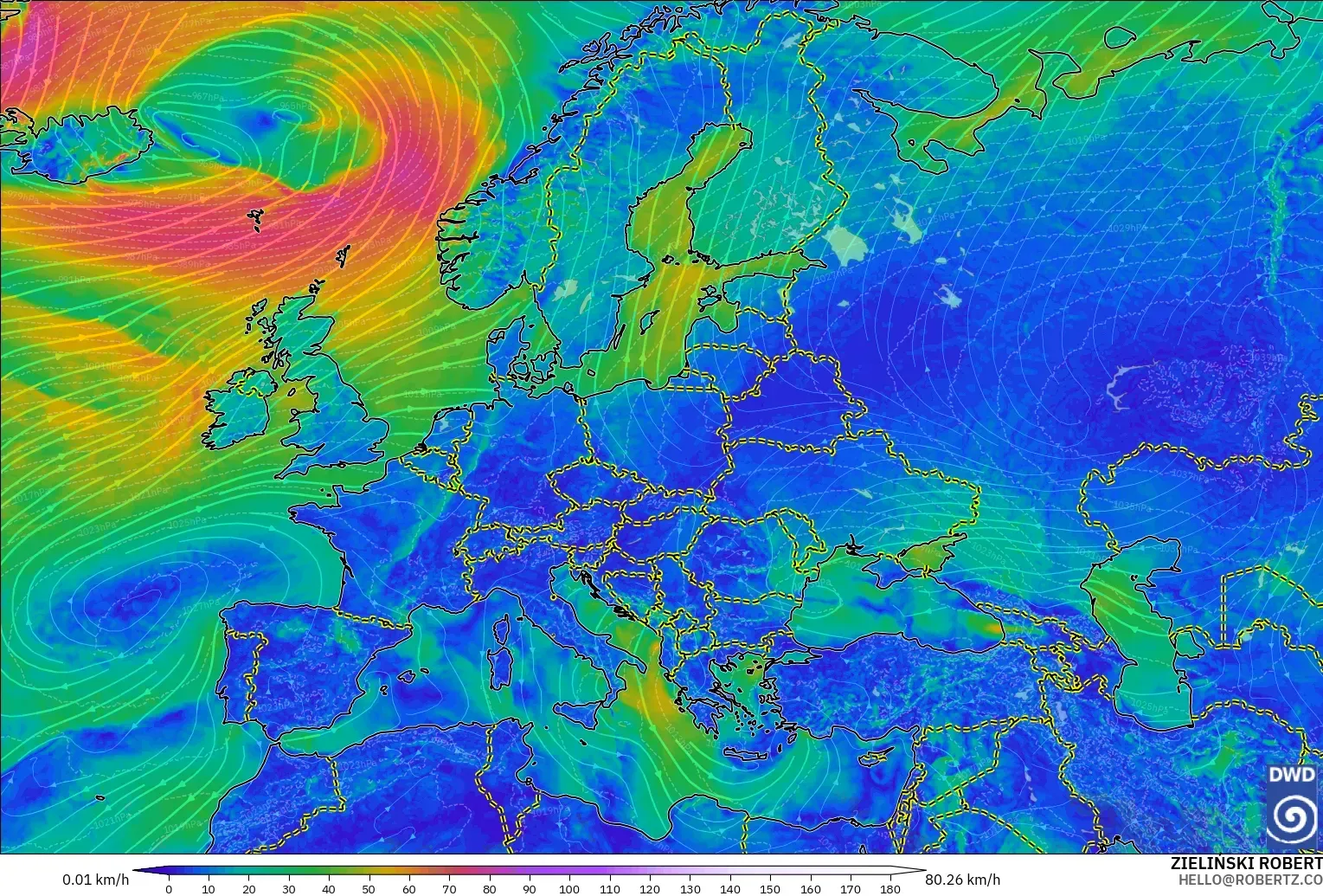 ICON modelo - Europa, Viento a 10 m