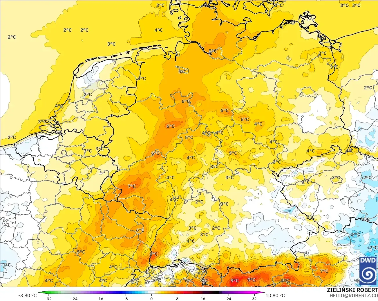 ICON modelo - Alemania, Anomalía de temperatura a 2 m