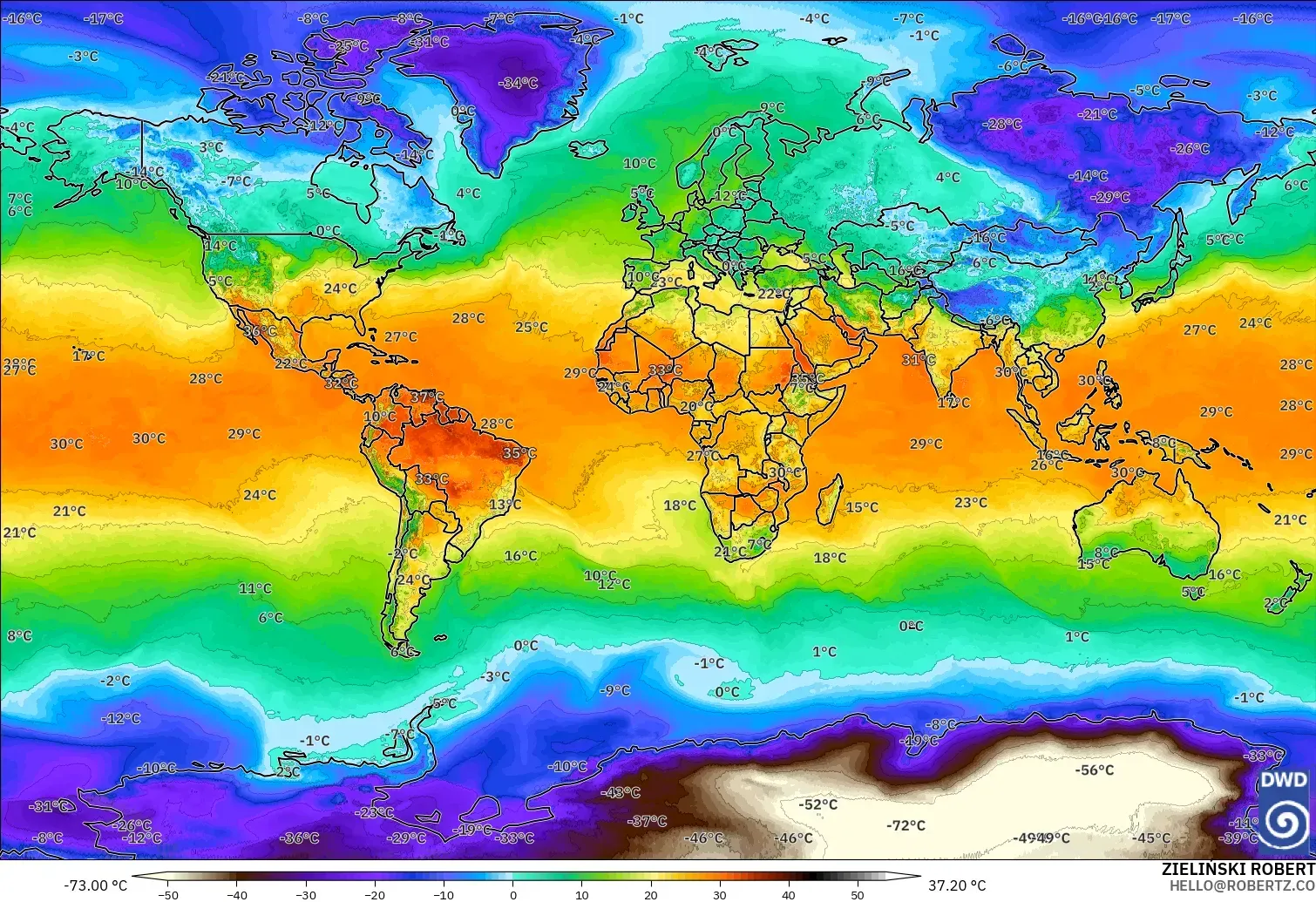 ICON modelo - Mundo, Temperatura a 2 m