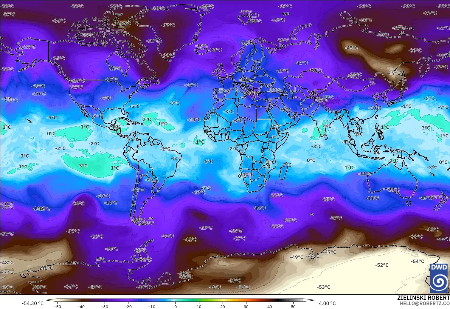 ICON modelo - Mundo, Temperatura a 500 hPa
