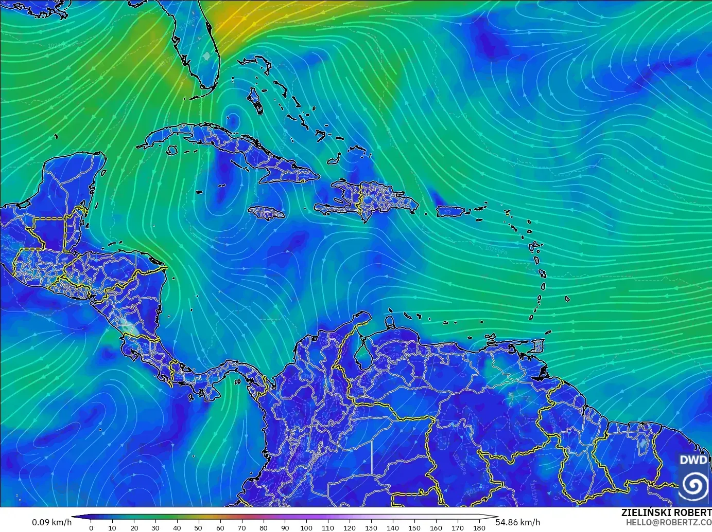 ICON modelo - Caribe, Viento a 10 m