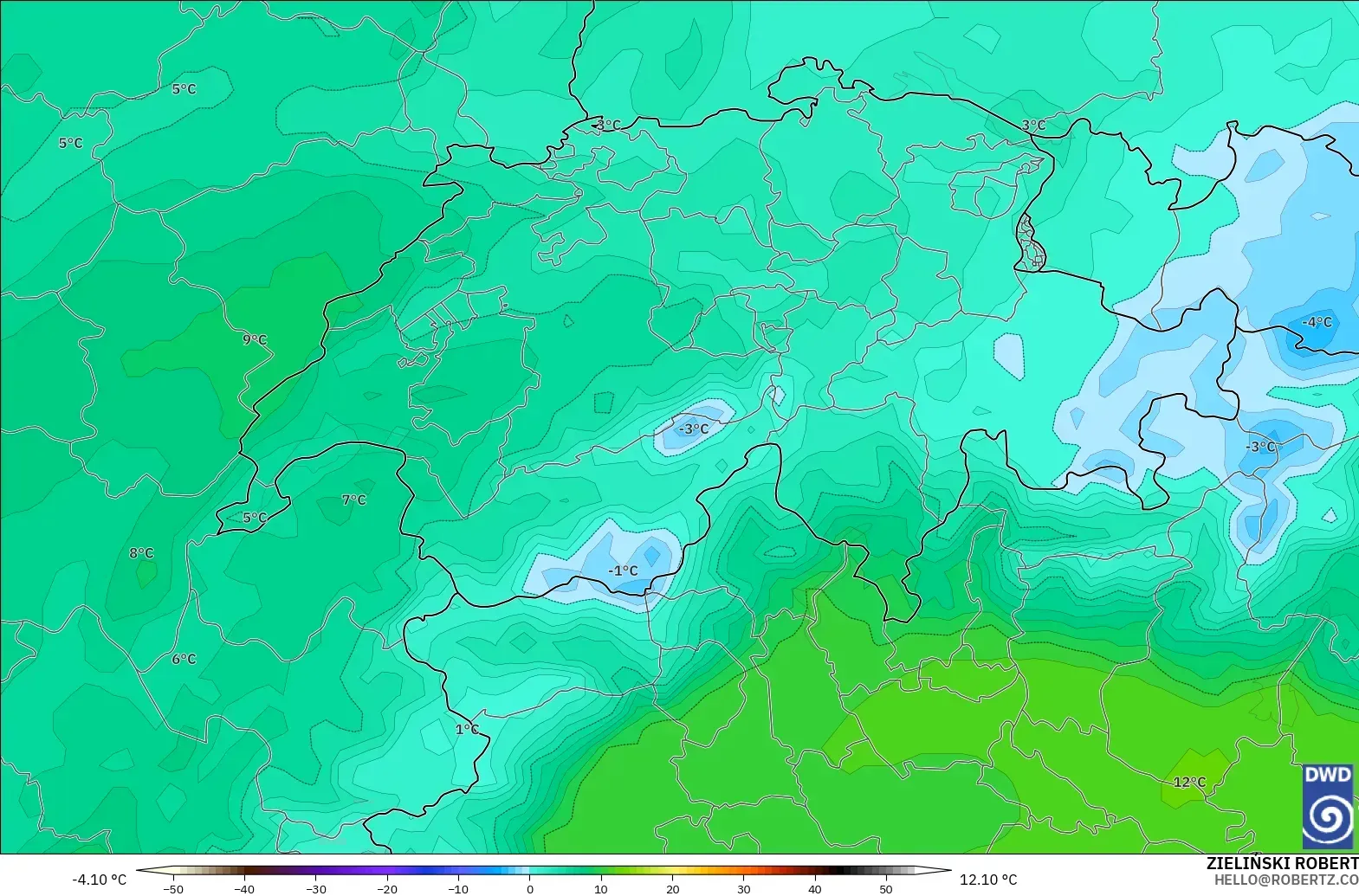 ICON modelo - Suiza, Temperatura a 850 hPa
