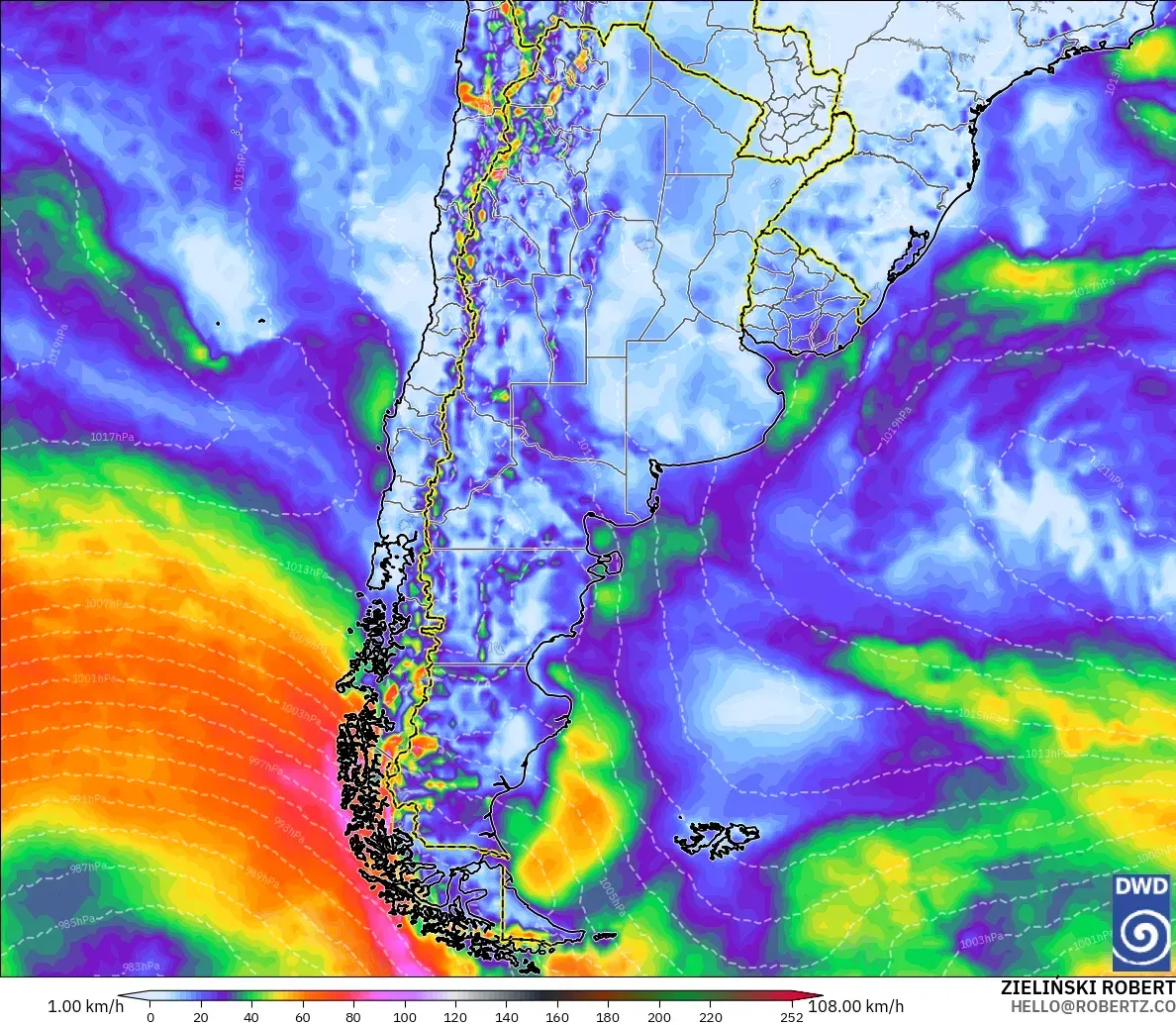 ICON modelo - Argentina, Ráfagas de viento