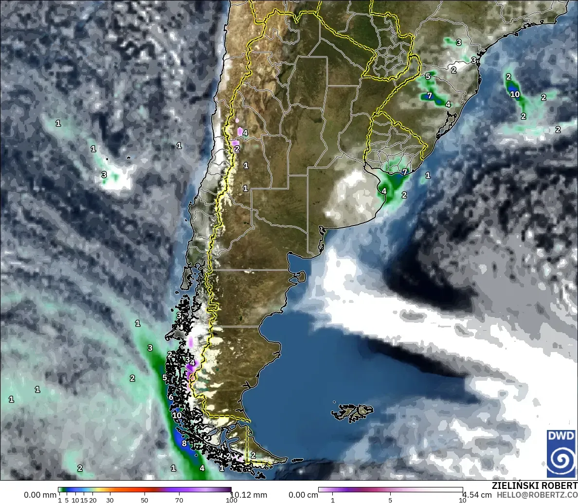 ICON modelo - Argentina, Precipitación, nubes y presión