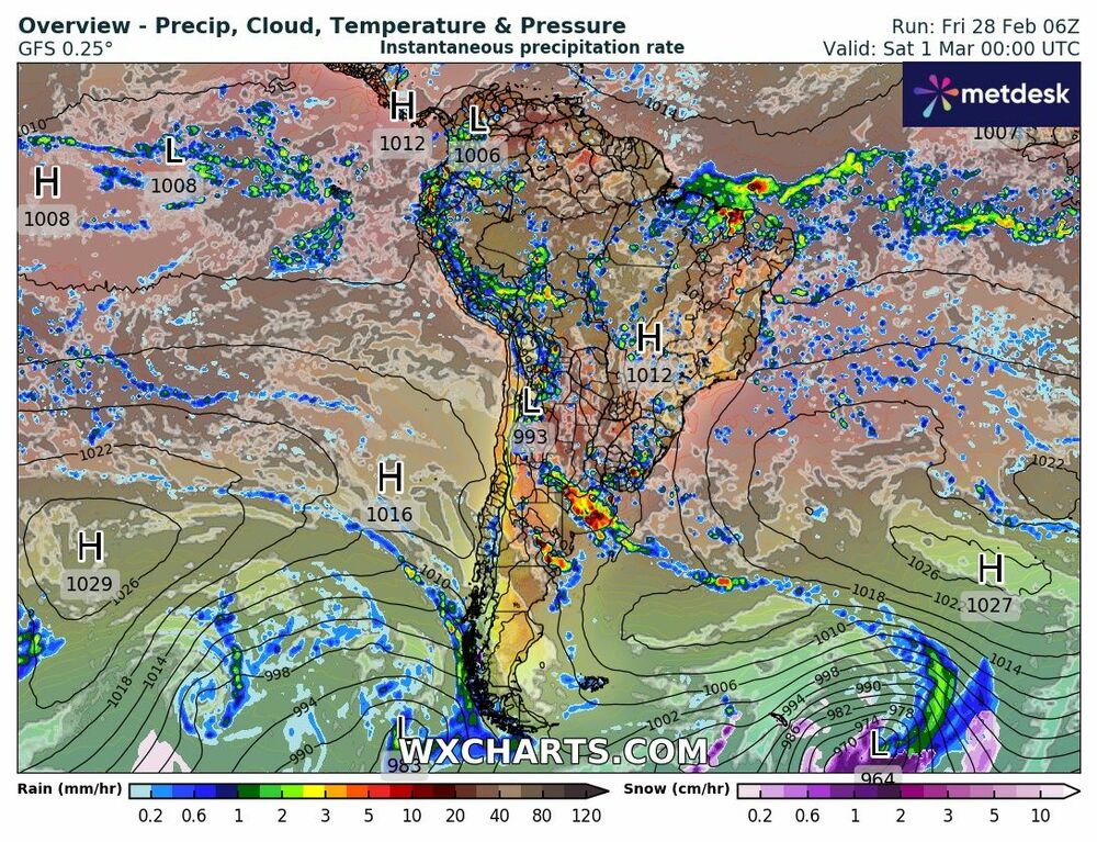 Mapa de precipitaciones para hoy - 28 de febrero de 2025