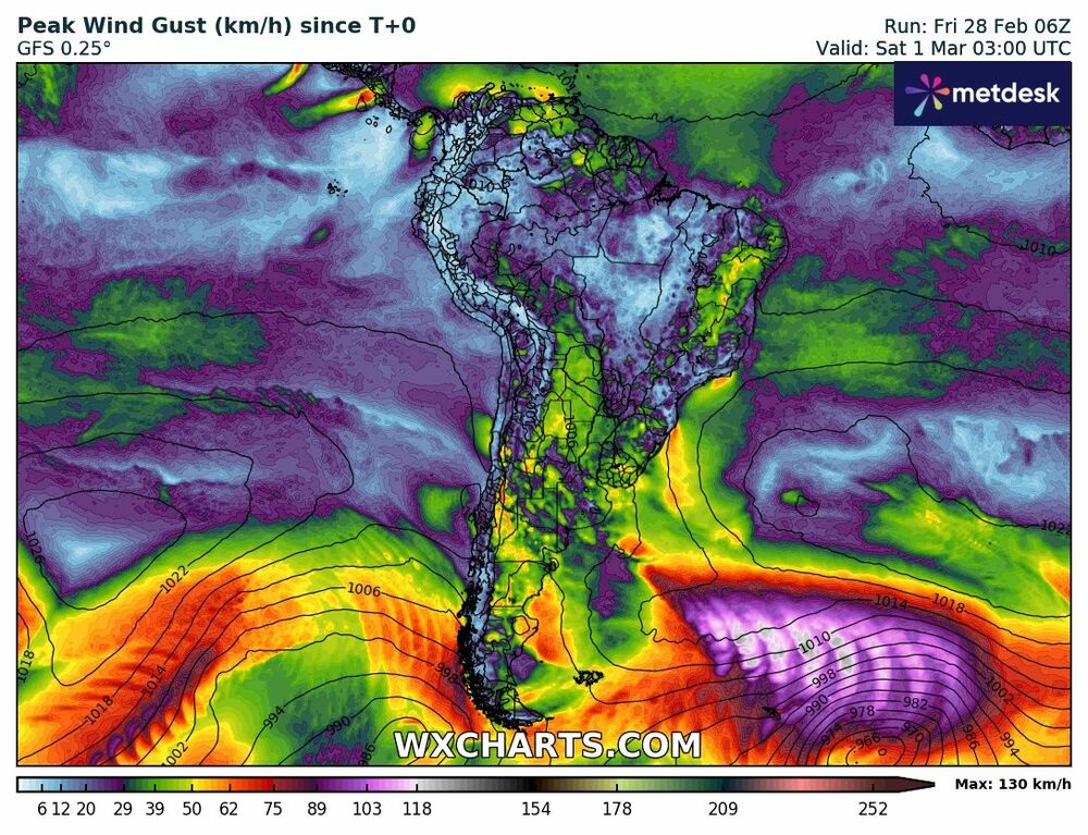Mapa de vientos para hoy - 28 de febrero de 2025