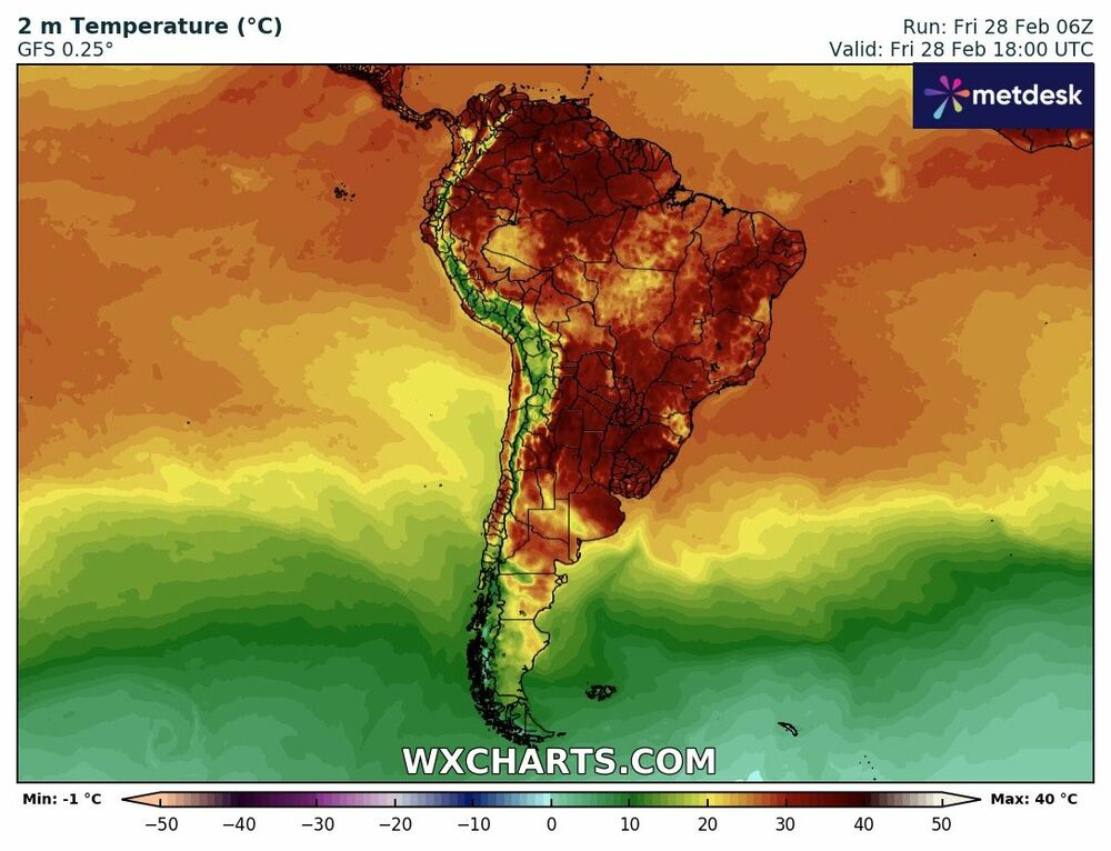 Mapa de temperaturas para hoy - 28 de febrero de 2025