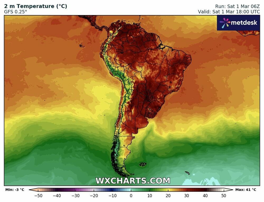 Mapa de Velocidades Máximas de Ráfagas de Viento en Argentina Hoy [1 de Marzo de 2025]
