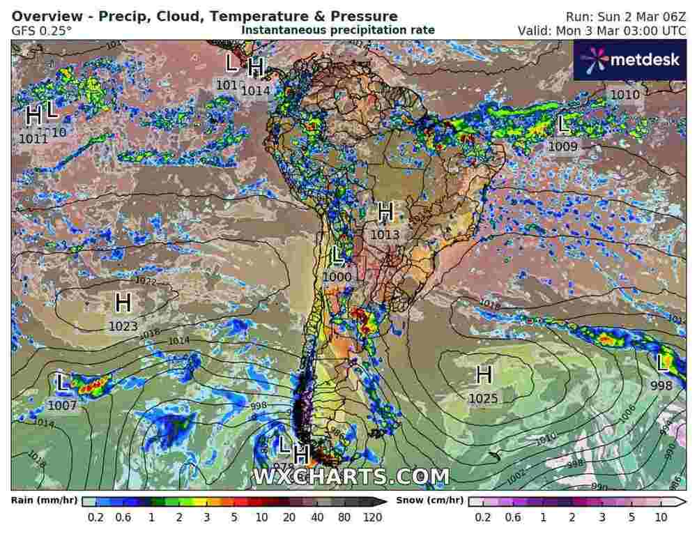 Mapa de lluvias en Argentina - 2 de marzo de 2025