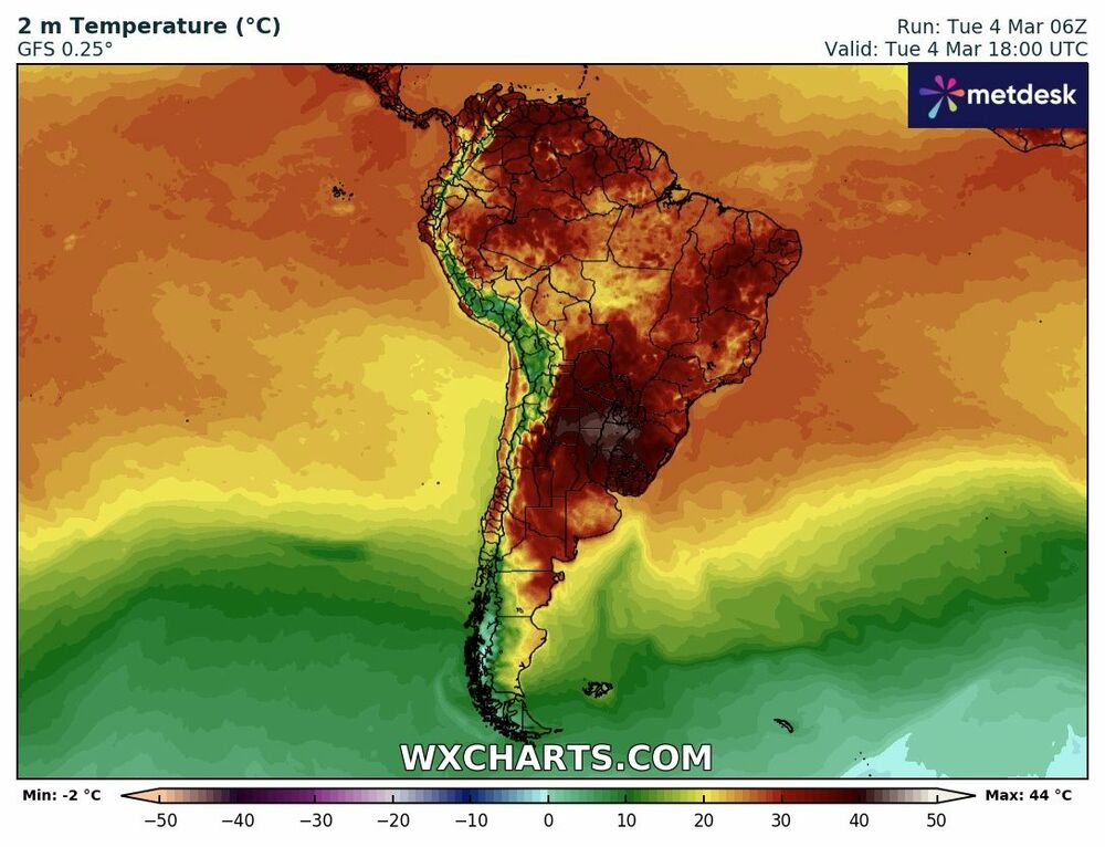 Mapa de Temperaturas Máximas en Argentina – 4 de Marzo de 2025