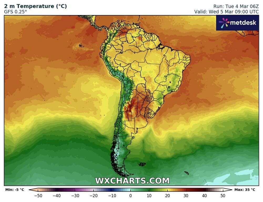 Mapa de Temperaturas Mínimas en Argentina – 4 de Marzo de 2025
