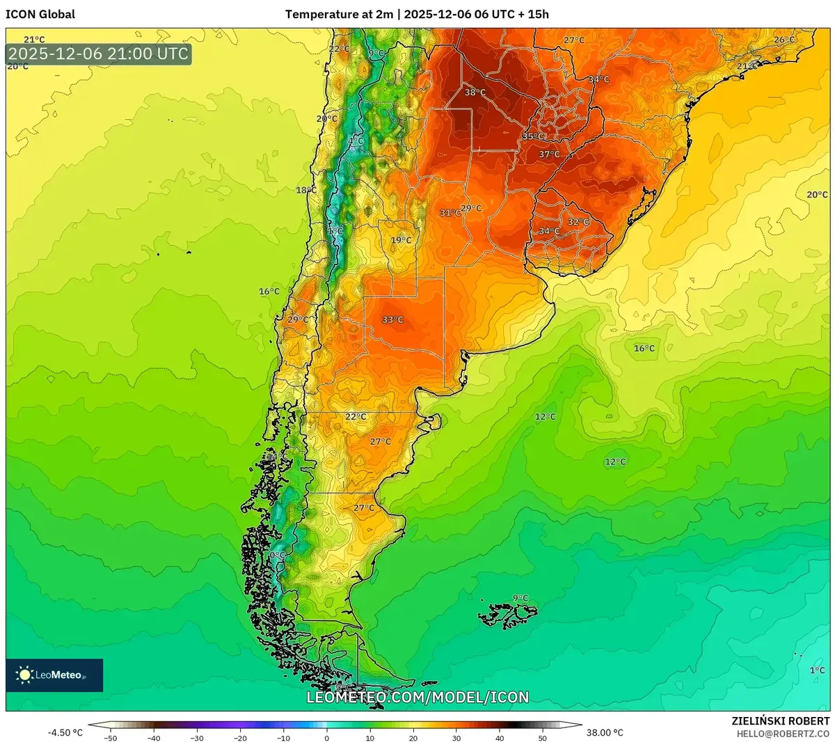 Pronóstico de Temperatura para Argentina – Impacto del Frente Frío 2025-12-06