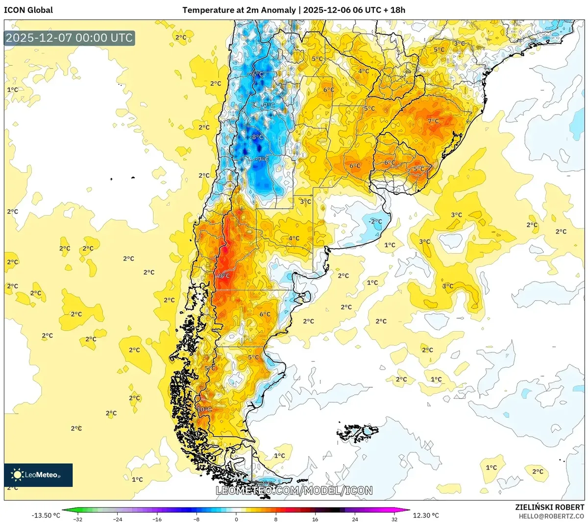 Pronóstico de Anomalía de Temperatura para Argentina – Mapa del Tiempo 2025-12-06