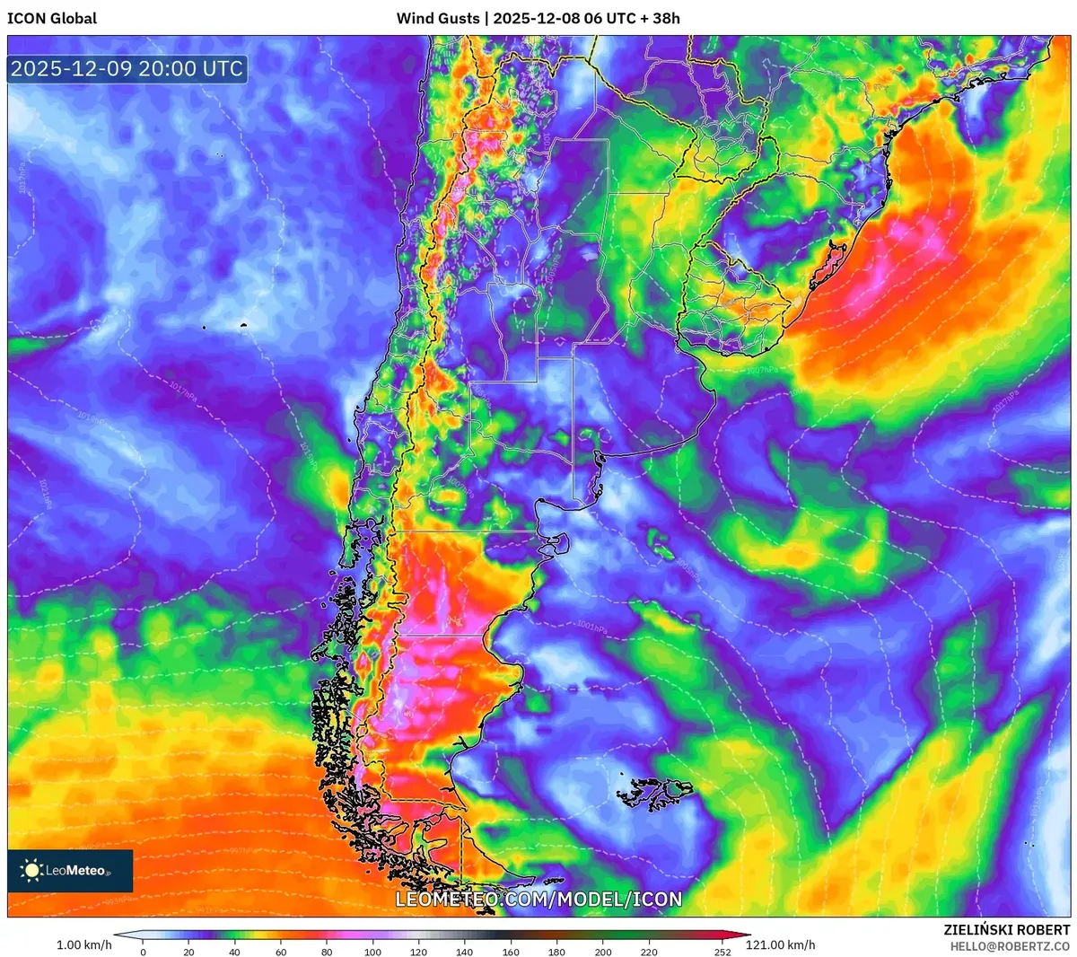 2025-12-08 Ráfagas de viento fuerte en Patagonia – Previsión de ventisca de 120 km/h