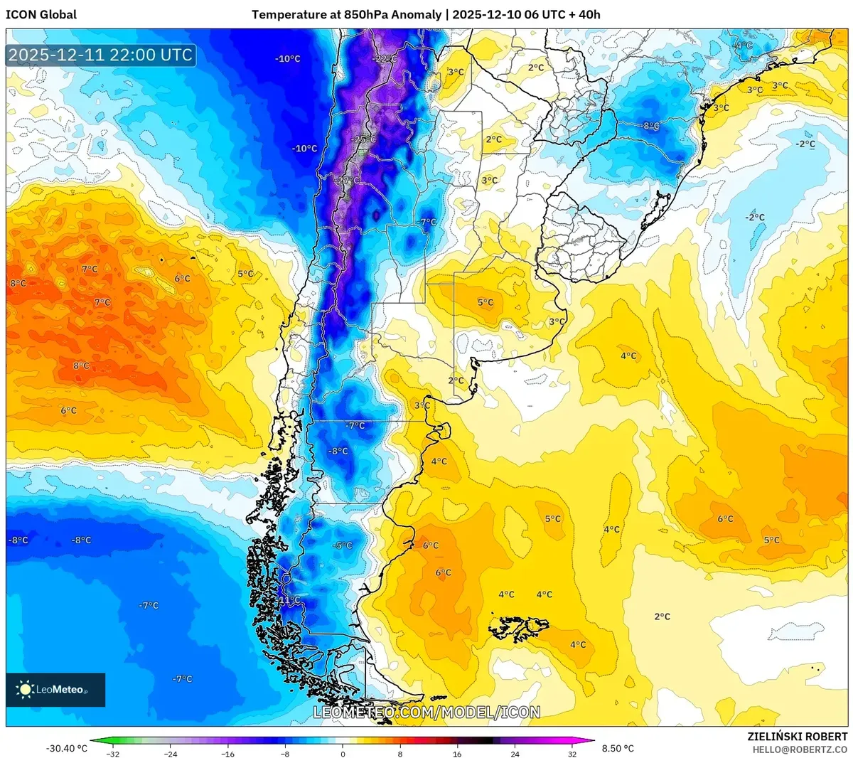 2025-12-10 Mapa de anomalías de temperatura de Argentina – Contraste de ola de calor y frente frío