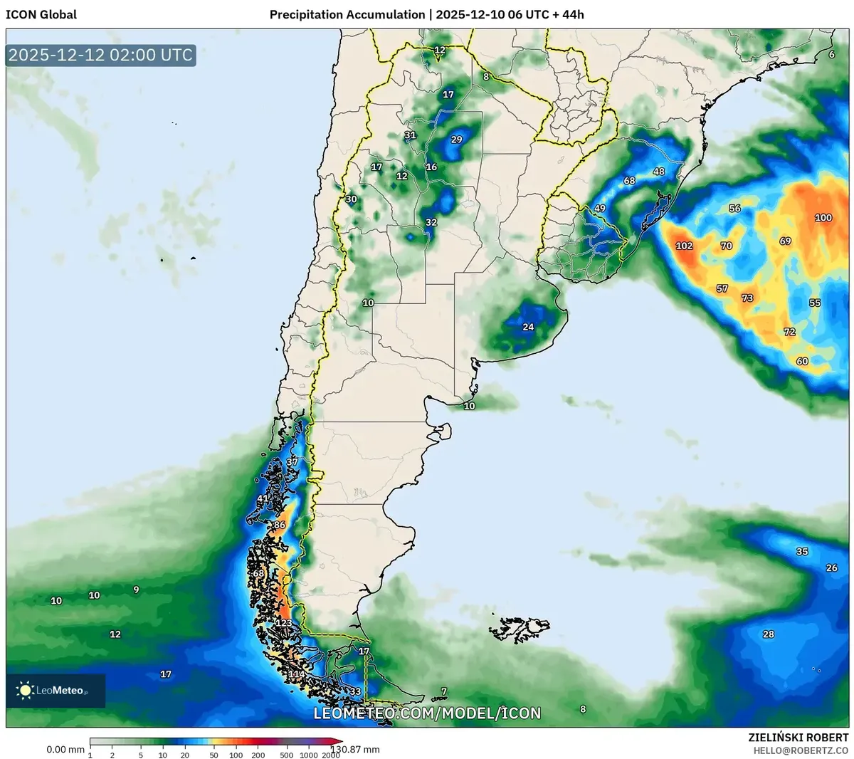 2025-12-10 Argentina Pronóstico de Acumulación de Precipitaciones – Lluvias intensas de hasta