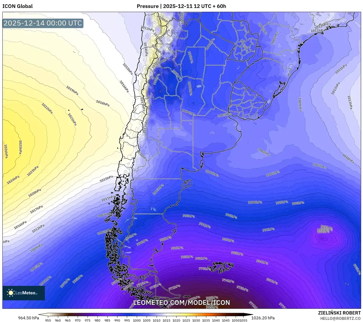 2025-12-14 Argentina Ola de calor Mapa de presión – Pronóstico de alta presión para las regiones centrales y del norte