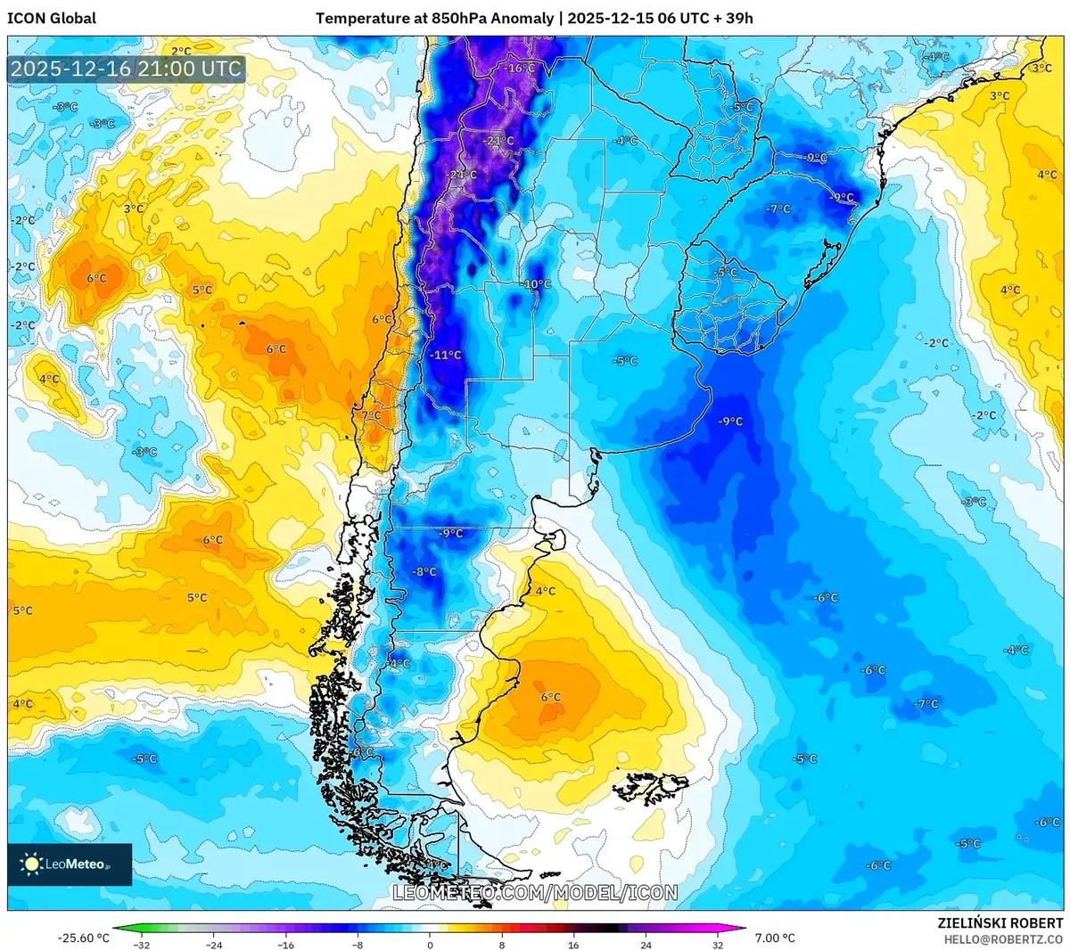 "Pronóstico de anomalía de temperatura para el 16 de diciembre de 2025"