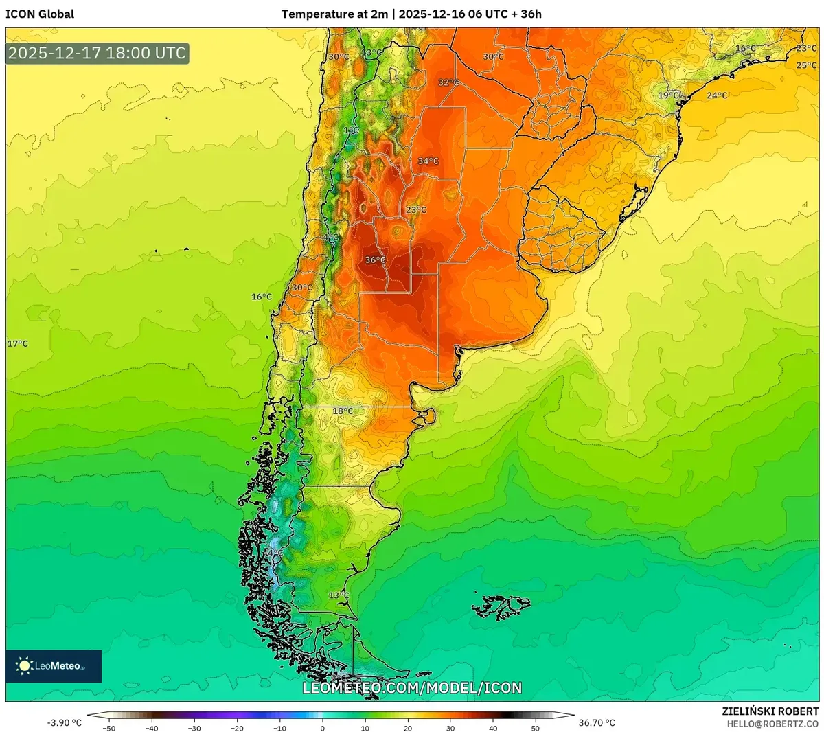 Argentina Warm & Dry Wednesday Temperature Forecast – 2025-12-16