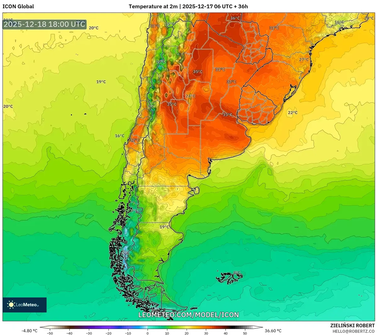 Argentina Temperature 2 meters Map – Heatwave & Cold Front Forecast 2025‑12‑17