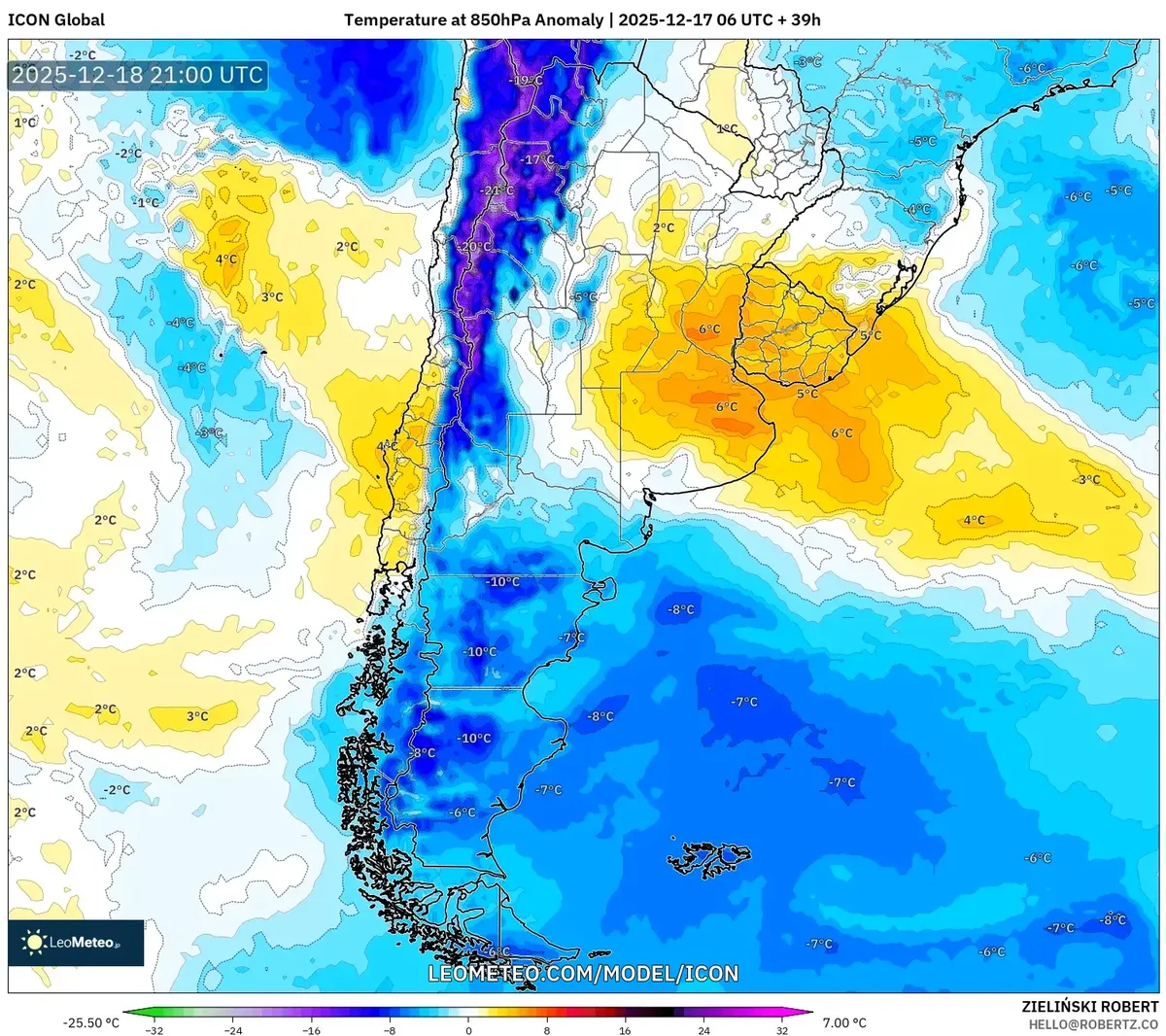 Argentina Temperature Anomalies Map – Heatwave & Cold Front Forecast 2025‑12‑17
