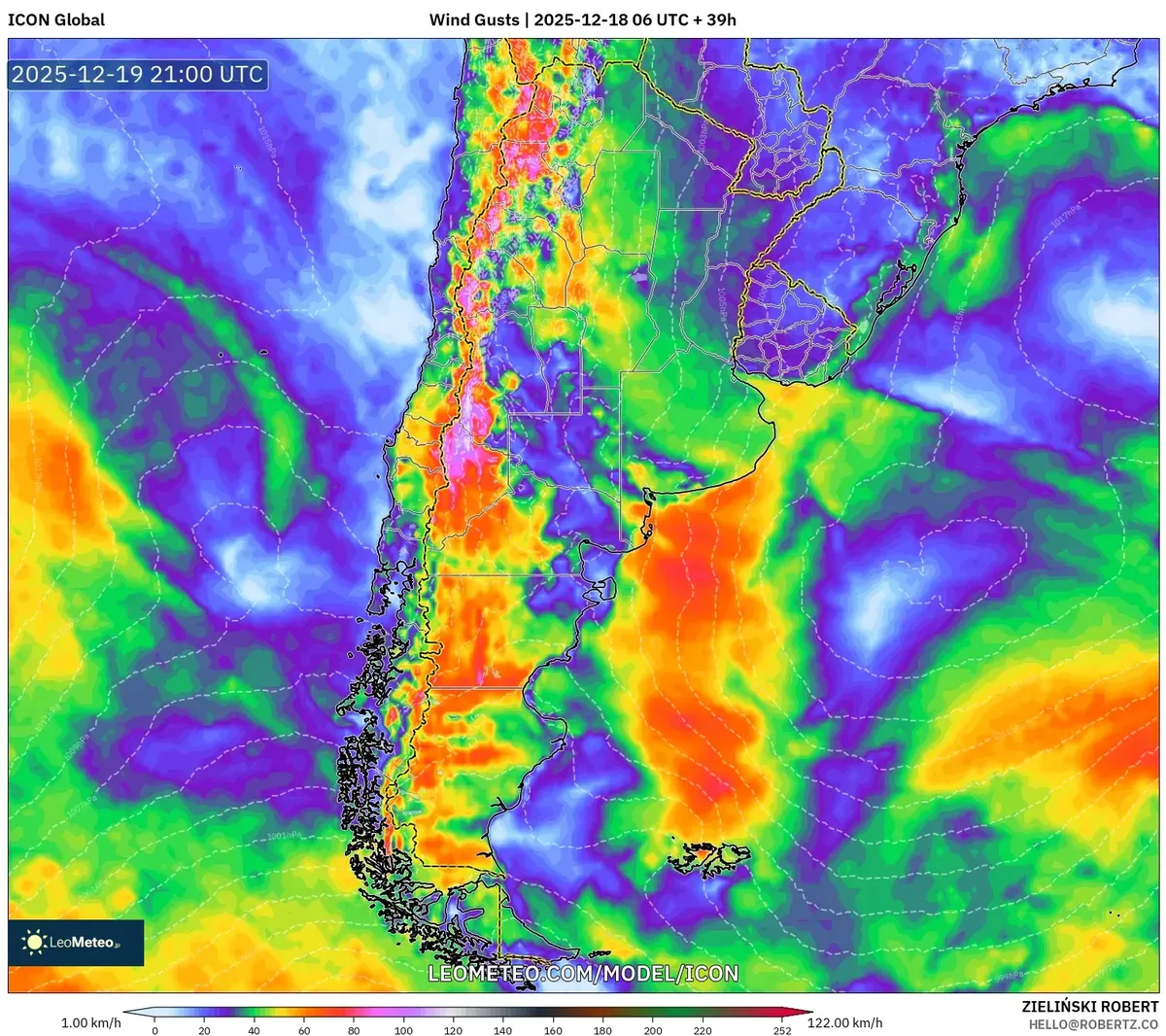 Pronóstico de viento del sur en Argentina – Ráfagas fuertes del sur de hasta 100 km/h el 2025‑12‑18 (viernes)