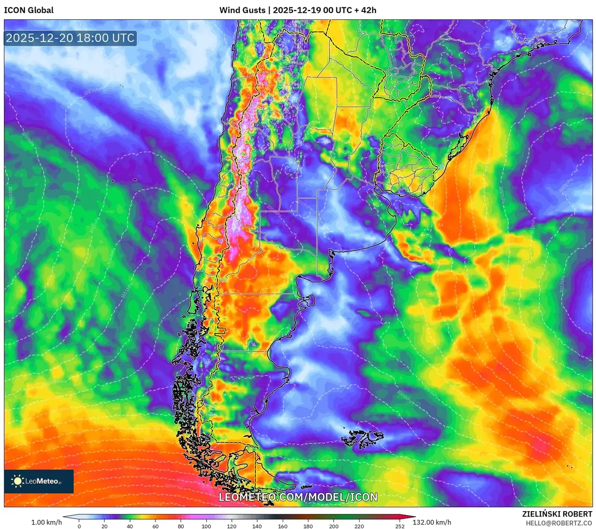Pronóstico de Ráfagas para el 19-12-2025 en Argentina