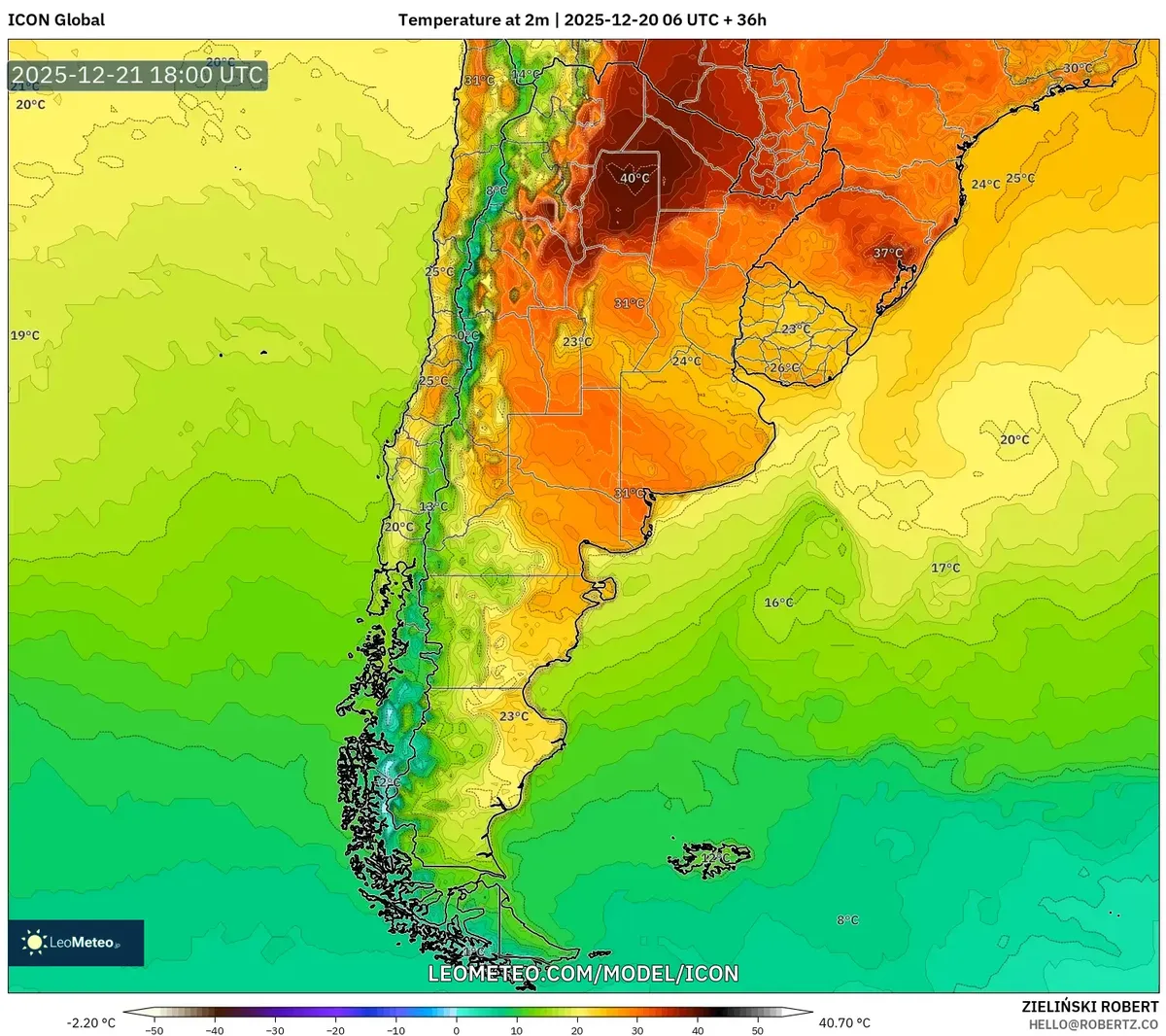 Mapa del clima de altas temperaturas de Argentina – Resumen de la previsión para el 2025-12-20