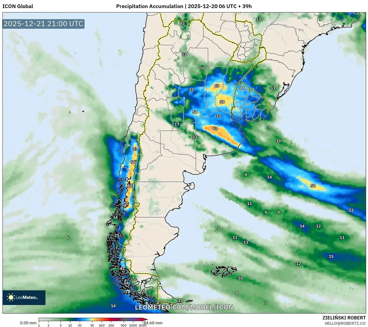 Previsión de Acumulación de Lluvia en la Argentina Central – Lluvias Fuertes 20 Dic 2025 Mapa del Tiempo