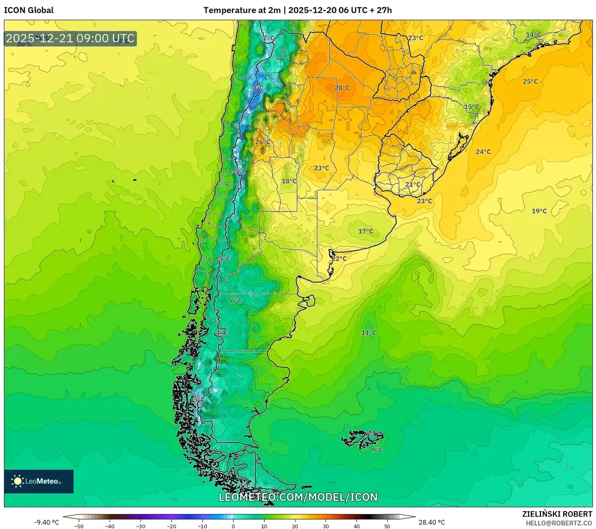 Mapa del clima de bajas temperaturas de Argentina – Resumen de la previsión para el 2025-12-20