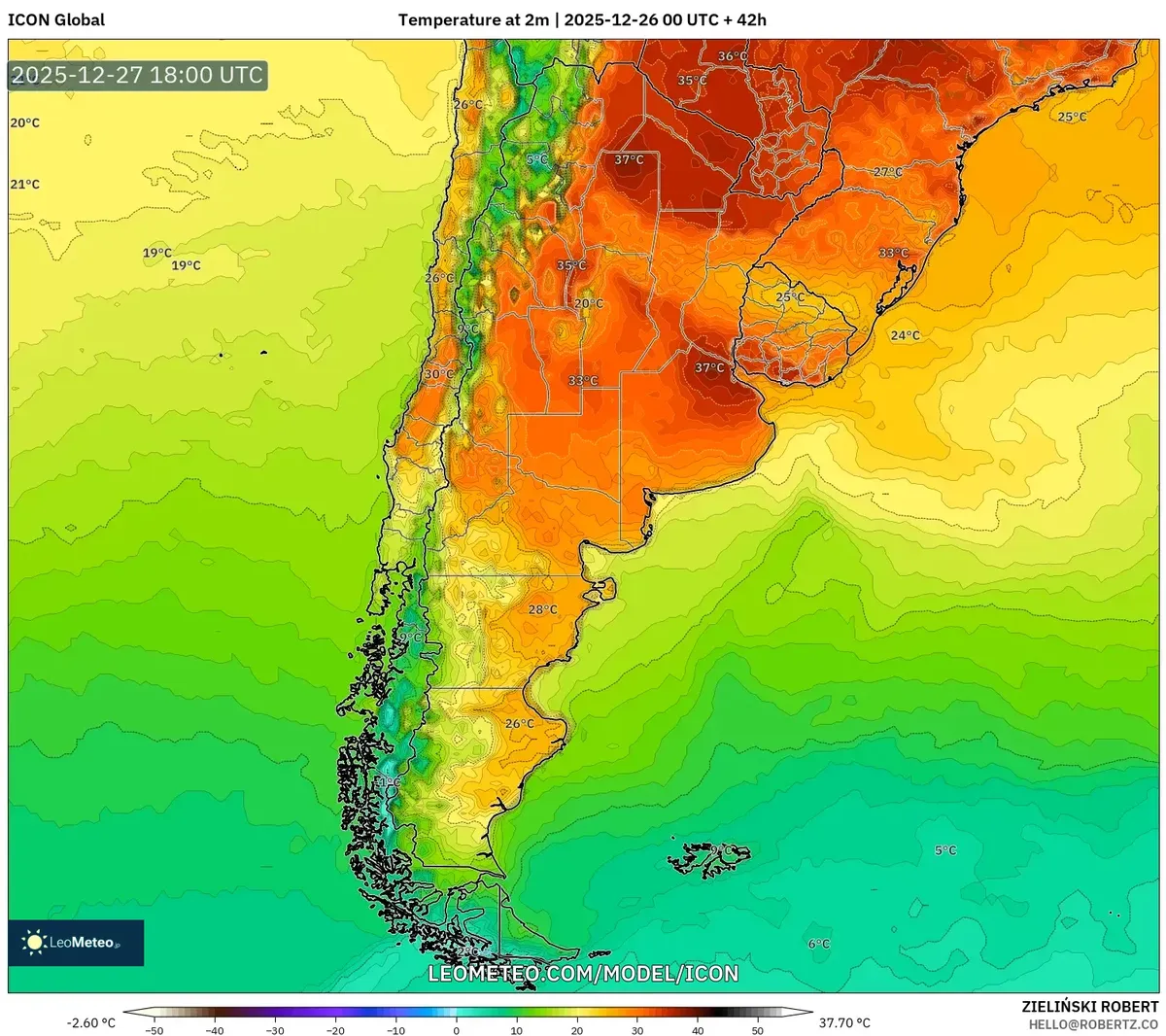Argentina Temperature Map – 2025-12-27 Weather Fronts & Storm Forecast