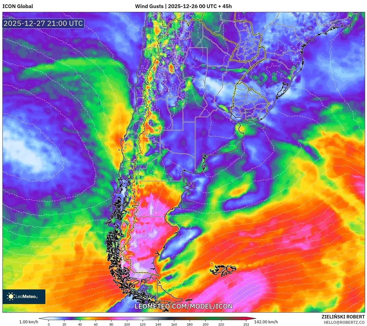 Argentina Wind Gust Map – 2025-12-27 Weather Fronts & Storm Forecast
