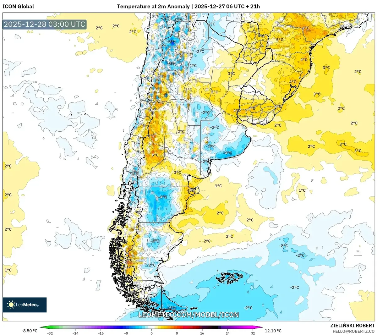 Anomalía de calor extremo en el norte de Argentina el 28 de dic 2025
