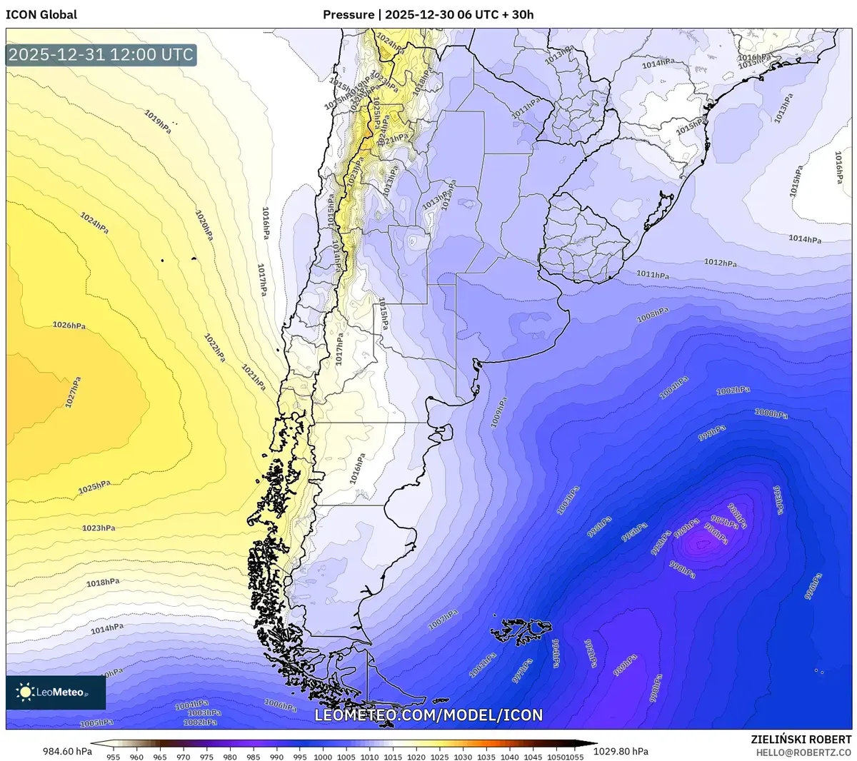 Alta Presión sobre la Argentina Central el 31 de dic de 2025