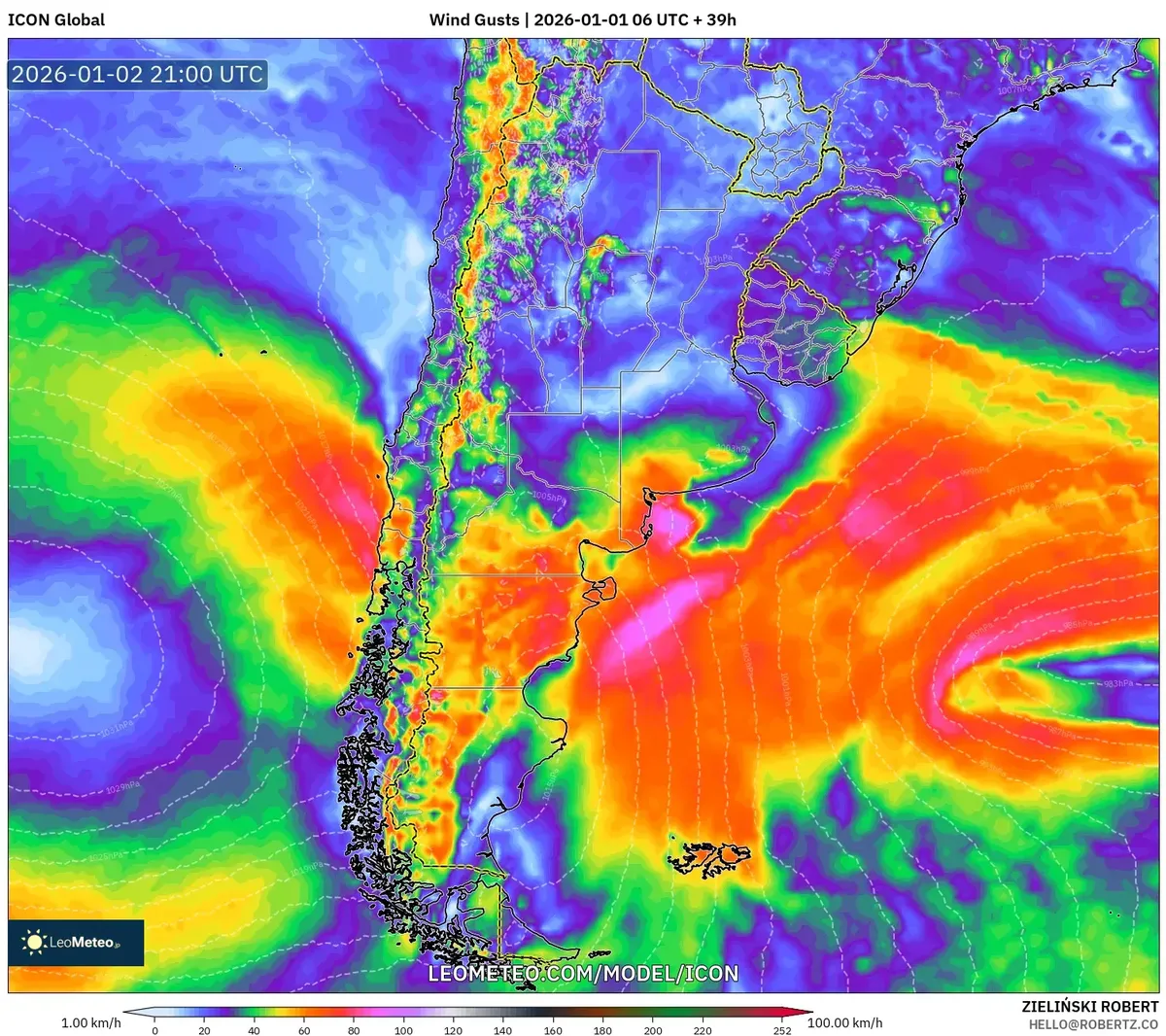 Ráfagas de viento desgarrando las costas del sur el 2 de enero de 2026