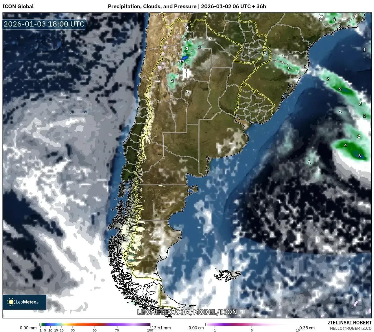 Tarde Precipitación y nubes en aumento el 3 de enero de 2026