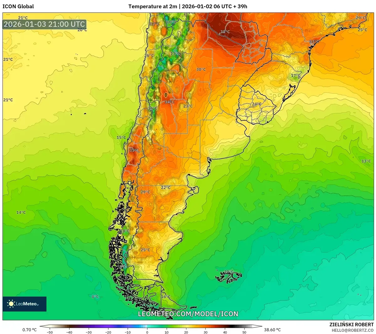 Pico de calor del sur el 3 de enero de 2026