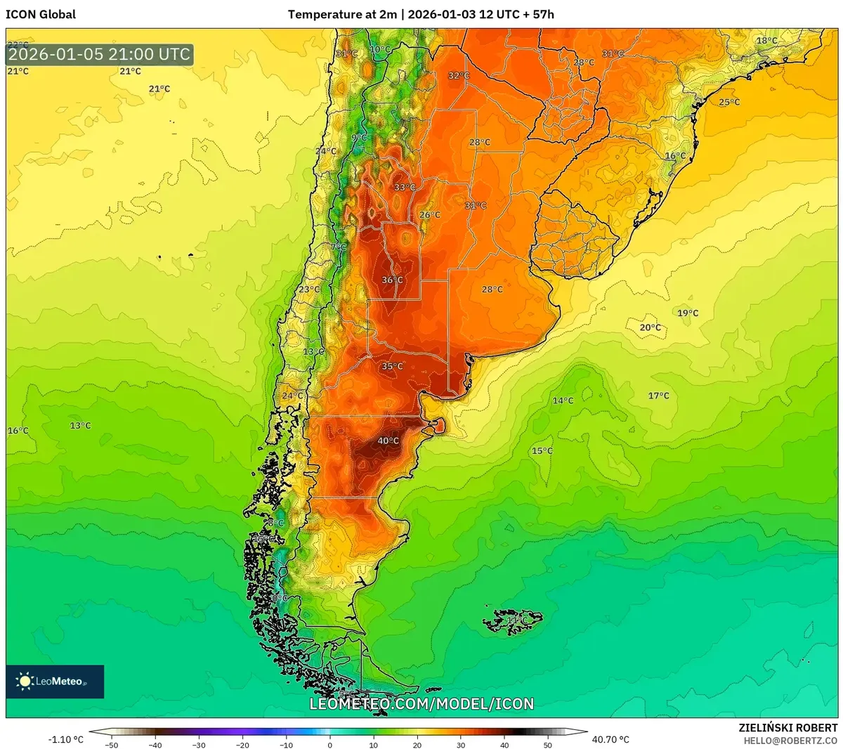Anomalía de temperatura en el norte de Argentina el 5 de enero de 2026
