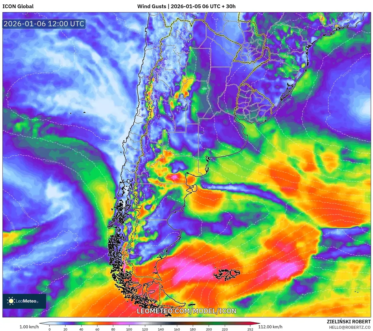 Ráfagas de viento fuertes a lo largo de la costa el 6 de enero de 2026