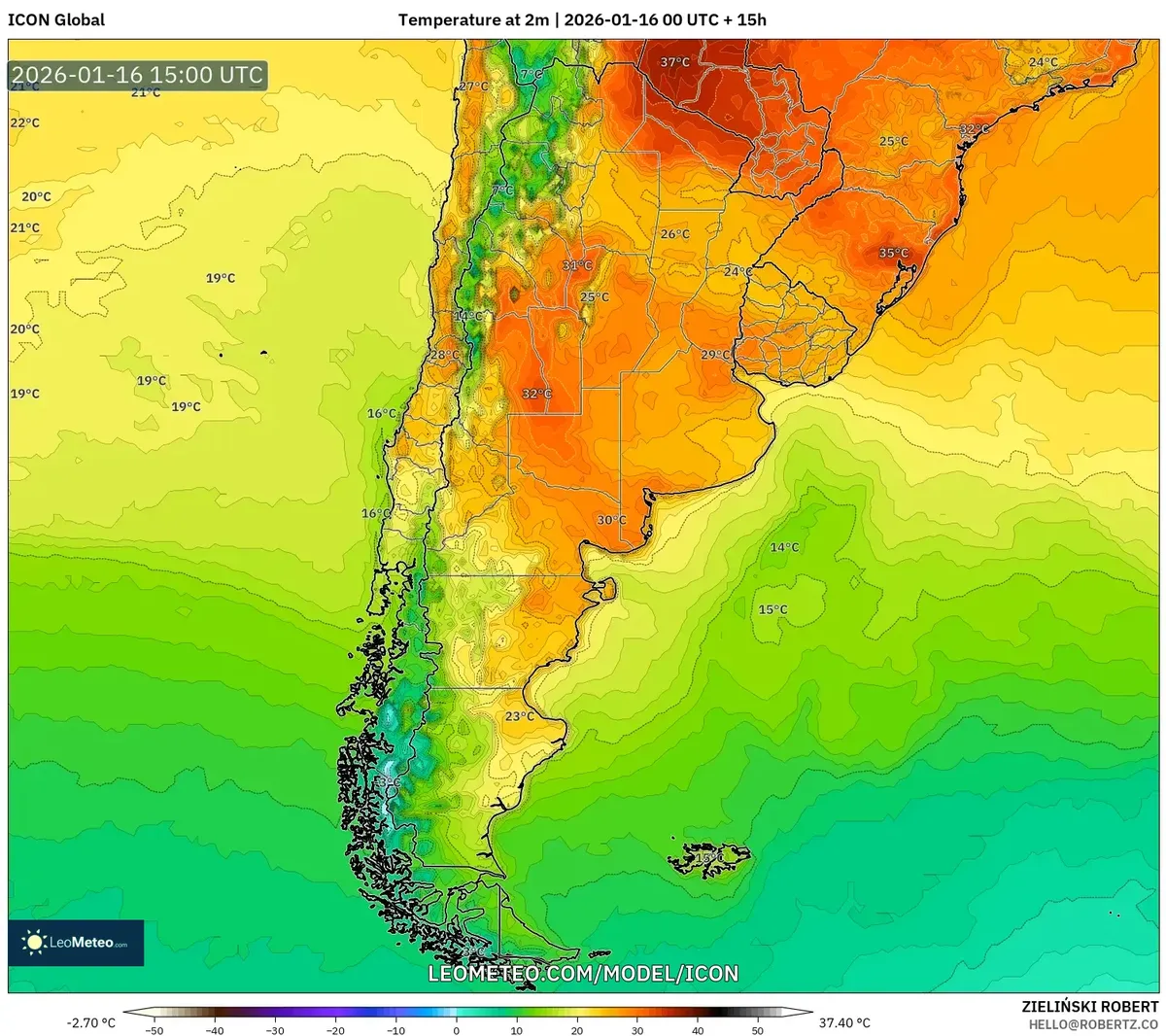 Calor Máximo en el Centro de Argentina 16 de Enero de 2026